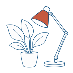 観葉植物とデスクライトのイラスト